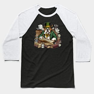 Accountant English Bulldog t-shirt design, a bulldog wearing a green visor and holding a ledger Baseball T-Shirt